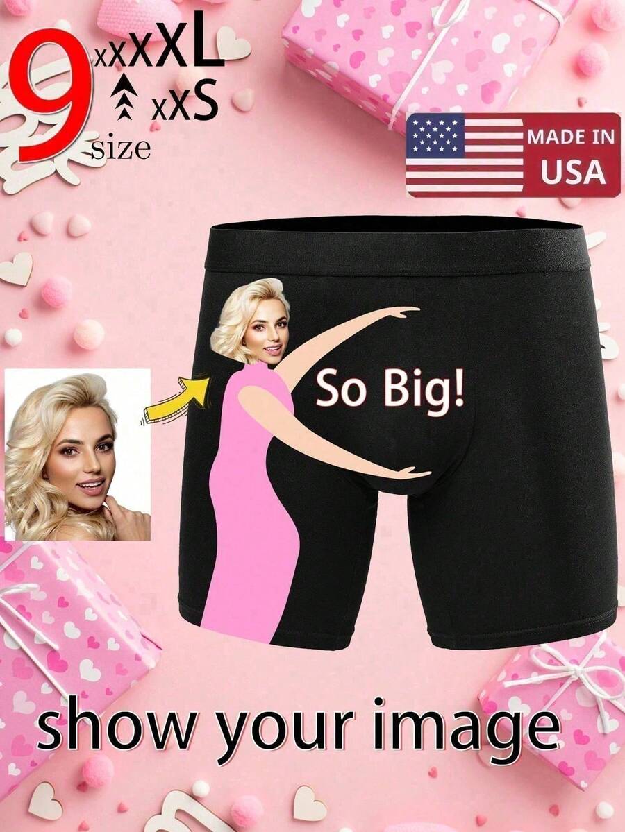 1pc, Personalized Boxer Briefs - Unique Face Photo Printing Underwear, Ultra-Comfy, High-Elastic Underpants - Perfect Romantic Gift Or Valentine's Day Gift, Gym - Black - View 1