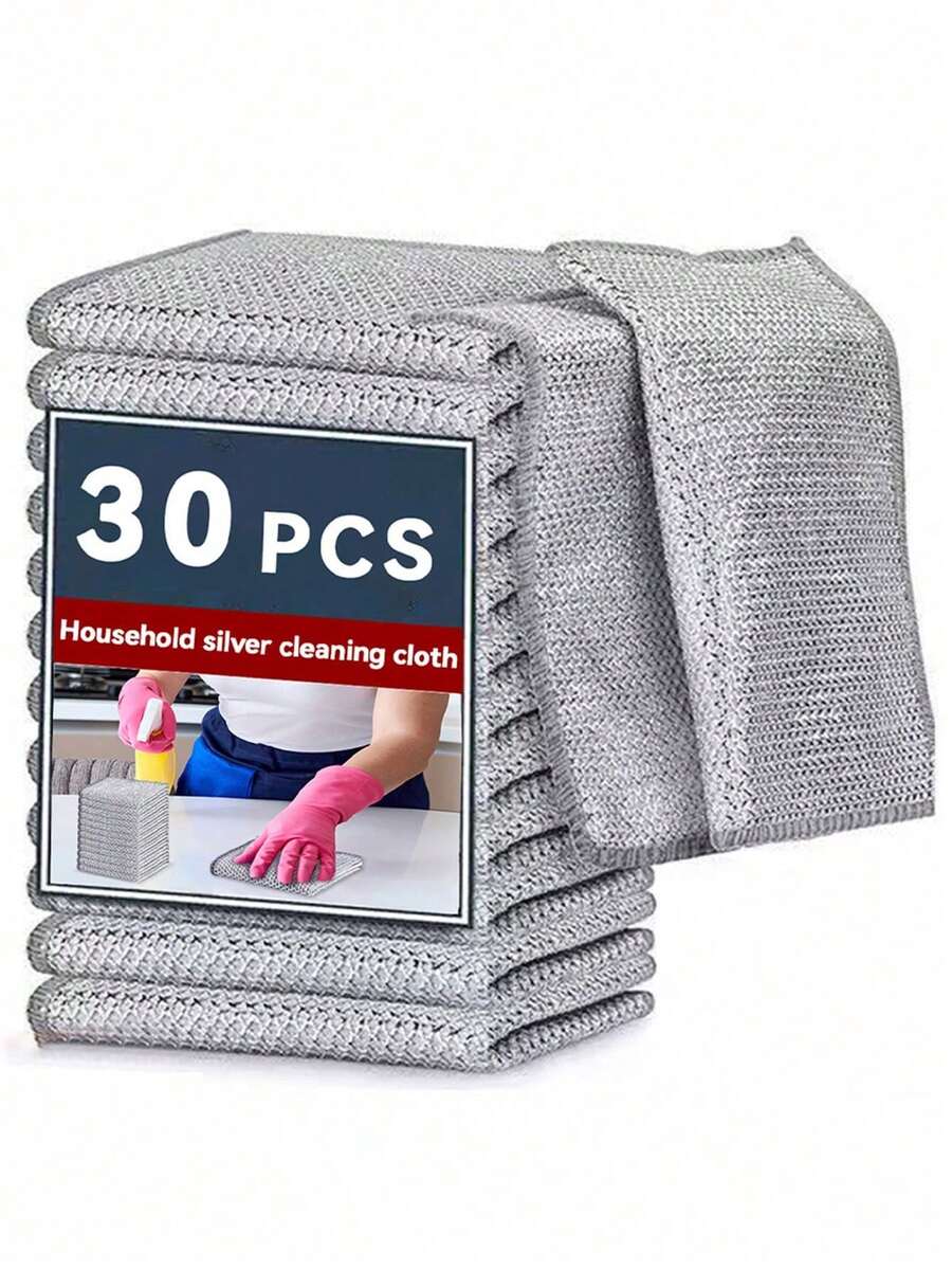 30/20/10 Pieces - Pack Of Anti-Scratch Wire Dish Cloths, Non-Marking Multi-Purpose Wire Dish Cloths, Silver Mesh Woven Cleaning Cloths, Wet And Dry Use, Easy To Rinse, Reusable, Wire Cleaning Cloths, Wire Dish Towels For Kitchen, Sinks, Pots And Pans, Countertops, Stoves, Tableware, Cleaning Supplies, Cleaning Tools