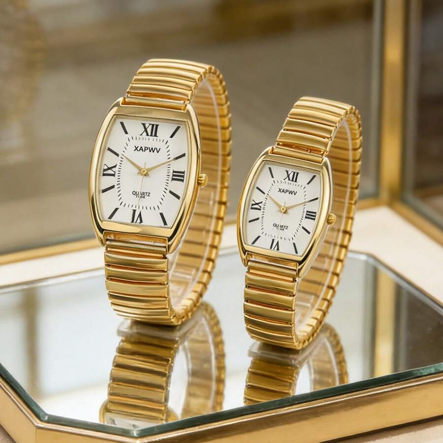 休闲简约男女石英表，椭圆形表盘，弹性表带，精准石英机芯，易于保养 - 彩色 - 查看 1