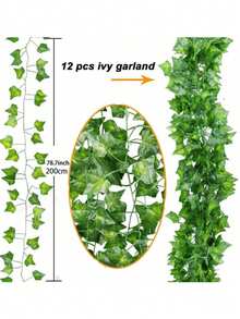 (3/6/12pcs) Decorative Vine, Indoor Decor Artificial Evergreen Ivy Leaves Hanging Wreath, Home Bedroom Wall Wedding Christmas Party Office Garden Outdoor Decoration - Green - View 2