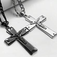 Dây chuyền thánh giá Cơ đốc giáo cho nam và nữ, thép không gỉ, mạ vàng, dây chuyền Kinh Thánh dành cho nam, quà tặng trang sức cầu nguyện và lễ rửa tội. - vòng cổ - Xem 5
