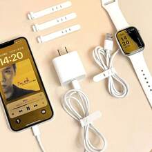 5/10个装硅胶扎带，防丢/耳机/充电器线缆整理器，适用于Lightning/Type-C/电子阅读器，桌面线缆管理 - 白色 - 查看 3