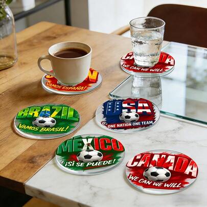 6/18/120 chiếc đế lót ly acrylic chủ đề bóng đá với màu sắc quốc kỳ, thích hợp cho đồ uống, hoàn hảo cho người hâm mộ bóng đá, quán bar, bàn cà phê, trang trí nhà cửa và quà tặng theo chủ đề thể thao.