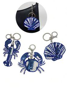 Starfish, Ocean, Sea Turtle, Lobster, Shell Bag Charm, Summer Ocean Style Cute Versatile Fully Rhinestone Bag Pendant - Multicolor - View 1