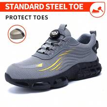 Ding gu Safety Shoes Industrial Safety Shoes Safety Boots Function Trainers Outdoor Work Shoes Men's Puncture Proof Steel Toe Anti-Smash Non-Slip Shock Absorbing Work Safety Shoes - 灰色 - 查看 3