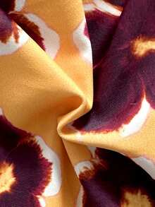 两件套复古花卉撞色格纹比基尼泳衣，适合春夏季节海滩、泳池、游轮、派对等场合。 - 橘色紫色 - 查看 6