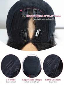 V Part Wig Human Hair Deep Wave Human Hair Wig Upgrade Glueless U Part Human Hair Wig For Women No Leave Out No Sew In 180 Density Natural Black Color 44inch - 自然色 - 查看 5