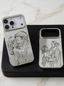 Ốp lưng điện thoại tự thiết kế, vẽ tay theo yêu cầu, tương thích với iPhone 17/16/15/14/13/12/11 Pro Max, ốp lưng mạ bạc tráng gương, thiết kế thời trang, hoàn hảo cho gia đình, cặp đôi, bạn bè và ảnh chân dung cá nhân, ảnh thú cưng, dành cho gia đình. - Bạc - Xem 2
