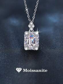 1 chiếc dây chuyền bạc 925 cao cấp, đính đá Moissanite hình chữ nhật 1 carat, kích thước 5x7mm, thích hợp cho nữ giới đeo hàng ngày, dự tiệc, lễ hội, ngày Valentine, Giáng sinh, kỷ niệm ngày cưới, món quà trang sức lấp lánh. - Bạc - Xem 5