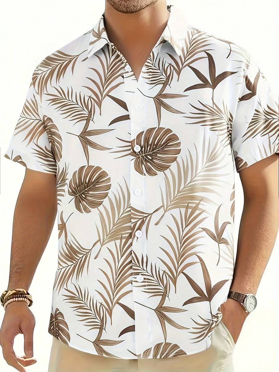 Tropical Palm Leaves Symbolize Peaceful Energy And Natural Freedom Inspiring A Calm Island Spirit 3D Print Casual Button Up Short Sleeve Men's Shirt Summer Beachwear - trắng - Xem 1