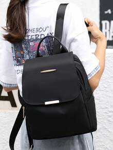 女士防盗尼龙背包，大容量休闲日用背包，适合通勤、旅行和上学，时尚轻便单肩包 - 黑色 - 查看 6