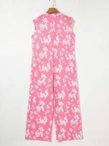 Bộ áo liền quần không tay dáng rộng in hoa màu hồng thanh lịch - Hồng - Xem 5