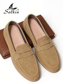 Salkin Mocasines de diseñador para hombres, zapatos casuales de ante sintético, suaves, cómodos, transpirables, antideslizantes, planos, versátiles para trajes, estudiantes, graduación, negocios, fiestas, bodas, primavera/verano/otoño, tallas grandes, múltiples colores disponibles. Nota: Corre pequeño, por favor pida una talla talla grande. Elegancia de dinero viejo otoño - Caqui - Ver 6