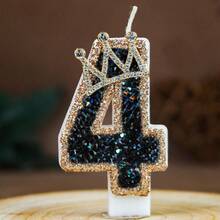 Crown Themed Black Rhinestone Number Birthday Candles, Suitable For 1st Birthday, Party, Anniversary, 0-9 Candles - Multicolor - View 11