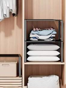 Heavy Duty Adjustable Expandable Wardrobe Organizer Rack - Space Saving Stackable Metal Storage Shelves, Polished Surface, No Assembly Required. Suitable For Kitchen, Bedroom, Office Desk Organization, Multi-Purpose Shelving Unit, Shoe Rack - White - View 5