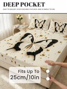 1pc Butterfly & Floral Pattern Fitted Bedsheet, Comfortable Home Textile, Breathable Anti-Pilling Bed Cover, Suitable For Bedroom & Dorm Decor, Fits Twin, Full, Queen, King Size Beds, All Season, Machine Washable, Dust-Proof & Non-Slip, Excludes Pillow & Pillowcase, Perfect Holiday Gift - Multicolor - View 5