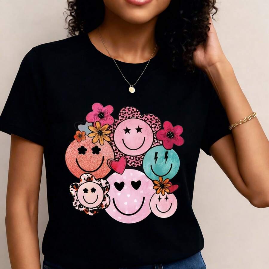 Camiseta Estampada Casual- 1pcs, 180Gsm, 100% Cotton - Negro - Ver 1