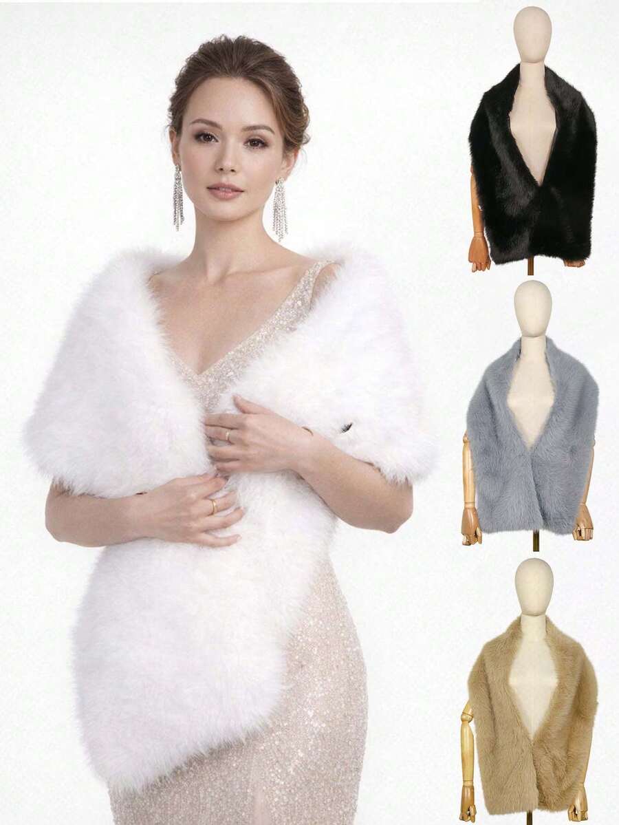 1PC Fluffy Faux Fur Warm Shawls And Wraps For Evening Dresses, Large Soft Plush Wedding Shawl For Party,Perfect Gift For Mother And Wife
