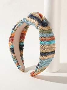 1 pieza Diadema ancha de estilo bohemio, diseño de rayas coloridas, tocado anudado de moda con aire rústico, adecuado para atuendos casuales, de playa y de vacaciones, banda para el cabello, aro para el cabello - Multicolor - Ver 10