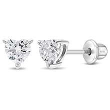 CZ Birthstone Heart Earrings - 925 Sterling Silver Hypoallergenic Earrings for Girls with Safety Screw Backs - Safe and Comfortable for Toddlers and Little Girls - 04 de abril - Ver 8