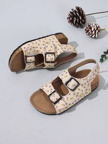 2026夏季软底凉鞋，男女童罗马凉鞋，儿童沙滩鞋，幼儿魔术贴包头拖鞋，韩版 - 米色 - 查看 4