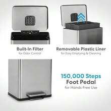 50 Liter/ 13.2 Gallon Soft-Close Smudge Resistant Trash Can with Foot Pedal and Built in Filter- Stainless Steel Sleek Finish - Plata - Ver 6