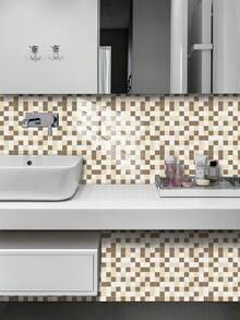 1Set10pcMexican Tiles Stickers Peel And Stick, Waterproof Self-Adhesive Wall Decals, Vintage Boho Floral Geometric Tile Stickers For Bathroom Shower, Kitchen Backsplash, Laundry Room, Staircase Riser, Renters Friendly Removable Wall Decor - Khaki Plaid - View 7