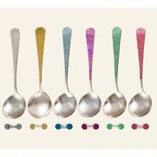 勺子、餐勺、钛合金勺、优质不锈钢勺、耐用金属勺、汤勺、可用洗碗机清洗，适合家庭和餐厅使用 - 彩色 - 查看 7