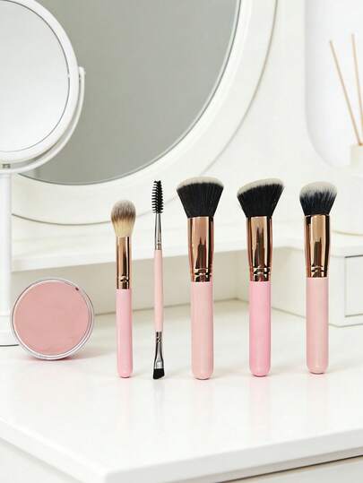 5pcs/Set High-Quality Makeup Brush Set, Multi-Functional Foundation Brush, Blush Brush, Eyeshadow Brush, Eyebrow Brush, Concealer Brush, Highlighter Brush Set, Essential For Beginners, Best Gift For Women And Girls, Mother's Day, Birthday