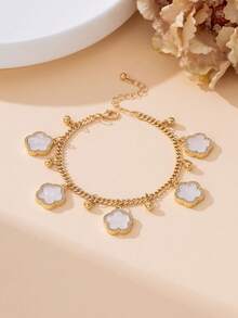 1 chiếc vòng chân mặt dây chuyền hình cỏ ba lá may mắn màu trắng lấp lánh, thanh lịch, thích hợp cho kỳ nghỉ hè ở bãi biển. - trắng - Xem 2