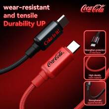 Coca-Cola C16 Starry Series 60W USB C To C Data Cable, [1m/3.3ft] Nylon Braided Fast Charging Cable, 480Mbps Data Transfer, Type-C To Type-C Charging Cable - Black and Red - View 7