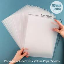 30 Sheets/Set Translucent Vellum Paper,Frosted Smooth Vellum Paper Printable Vellums For DIY Invitations Greeting Cards Card Overlays,Drawing,Envelope (8.5x11inch/21.6x27.9cm 93gsm/29lb) - Multicolor - View 2