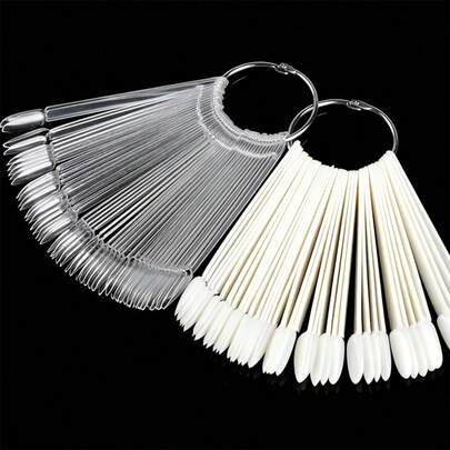 2bag/100 Pcs Nail Sticks With Ring, Fan Shape Nail Art Polish Display Tips, False Nail Sample Sticks, Nail Practice Color Display, Transparent Polish Board For Nails