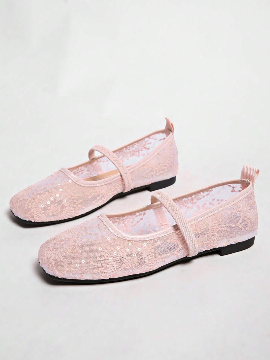 Women's Round Toe Mesh One-Strap Buckle Flat Ballet Shoes, New Casual Versatile Design - Pink - View 1