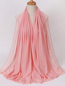 1pc Pearl Chiffon Lace Trim Women's Headscarf, New Summer Travel Shawl Scarf - Multicolor - View 7