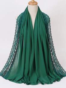 1pc Pearl Chiffon Lace Trim Women's Headscarf, New Summer Travel Shawl Scarf - Multicolor - View 10