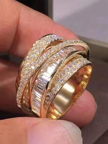 Women's Artificial  Ring, Elegant Fashion Rings, Copper Chain Design, Casual Style Jewelry Gift For Women, All Season Accessory For Parties & Anniversaries - Vàng - Xem 8