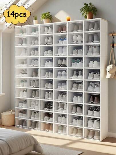 14 Cajas de Zapatos Transparentes, Elegantes Cajas de Almacenamiento de Zapatos, Contenedores de Almacenamiento de Zapatillas Apilables, Se Pueden Usar como Cajas de Zapatos en Miniatura para Dormitorio, Casa, Entrada, Pasillo, Artículos de Sala de Estar, Organización y Almacenamiento en el Hogar