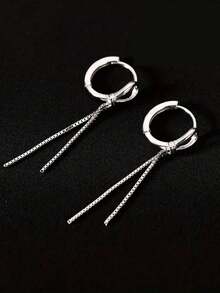 一对S925纯银极简主义长流苏打结耳环，时尚精致优雅，适合女性日常佩戴，高端珠宝礼品。 - 流蘇 - 查看 6