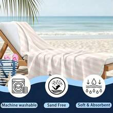 Beach Towels For Swimming Pool Vacation, Microfiber Sand Free Fast Drying Beach Towel - Easter Summer Gift For Adults Women Men Kids Stripe Pattern, Pink And White Vertical Stripes, Vintage Checkered Border, Simple Pastoral Style - 白色 - 查看 2