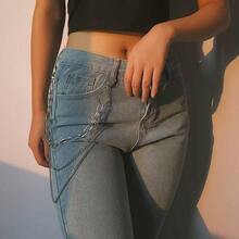 欧美跨境时尚褶皱镶钻椭圆形腰链，复古宫廷风毛衣链，轻奢高端腰链。 - 銀色 - 查看 2