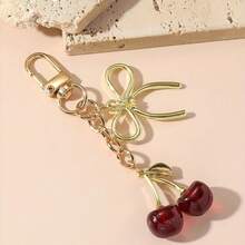 1pc Red Cherry Keychain, Fashionable Butterfly Pendant Design, Luxury Style Delicate Bag Charm - Multicolor - View 6