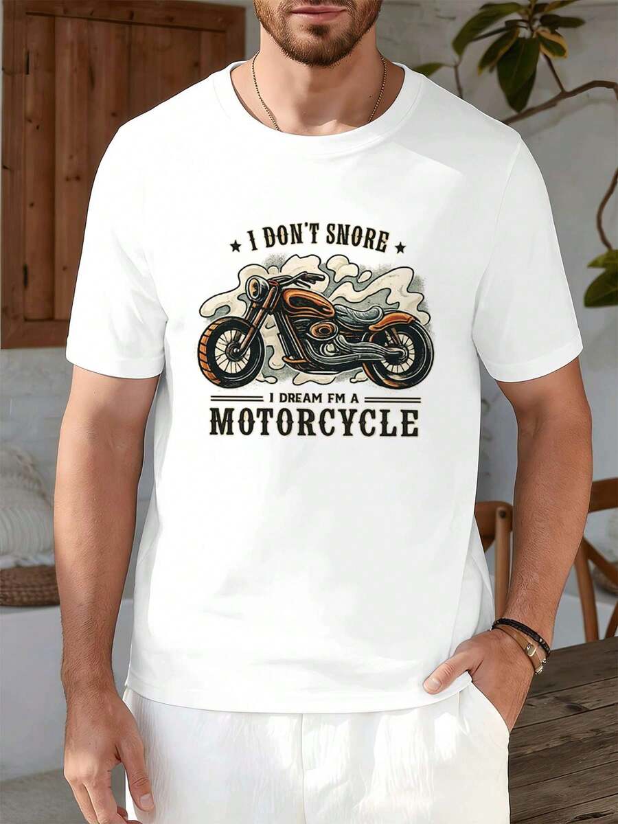 T-Shirt Vintage Da Motociclista Con Grafica Da Moto, Tessuto Di Alta Qualità, Vestibilità Comoda, Traspirante, Casual, Design Grafico - 白色 - 查看 1