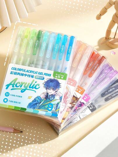 9pcs Acrylic Colored Gel Pens Set, High Capacity Aesthetic Drawing Pens,Smooth Writing, 0.8mm Bullet Nib, Frosted Pen Barrel For DIY Journaling, Art Creation, Note Taking, Calendar Marks, Creating Hand-Drawn Posters