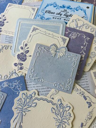 1 Scatola di 30 fogli di carta da lettere con bordo floreale in rilievo vintage, blocco note romantico con rose e fiocchi, forniture per scrapbooking e journaling fai-da-te