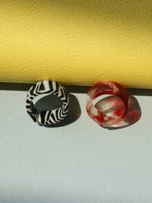 2pcs Women Fashionable Color Block Resin Ring - 彩色 - 查看 4