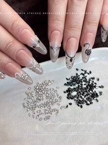 50 pièces Décorations pour Nail Art, Cygne noir et blanc en zircone cubique, Mini Strass à fond plat en forme de larme, Fournitures pour Nail Art DIY - Multicolore - Voir 3