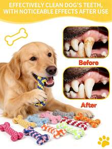 1pc Colorful Bone Shaped Rope Knot Dog Toy, Suitable For Medium And Small Dogs, Stimulates Chewing Instinct, Helps Teeth Cleaning And Gum Massage, Interactive Tug, Fetch And Retrieve Game - Multicolor - View 3