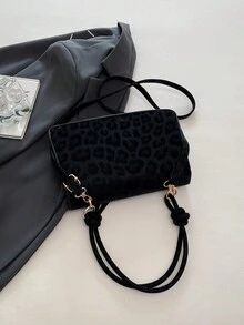 新款豹纹复古时尚优雅休闲手提包、单肩包和斜挎包，女士款 - 黑色 - 查看 9