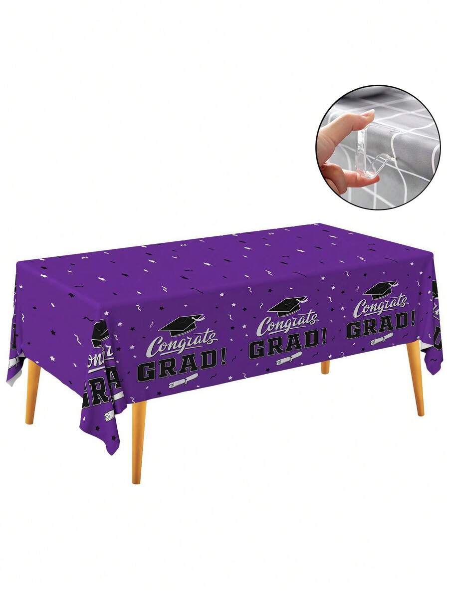 5pcs 2026 Graduation Party Decorations, Graduation Party Supplies, Congratulations Graduation Tablecloth, Transparent Tablecloth Clips, Plastic Tablecloth Clips, 2026 Graduation Tablecloth - Congratulations Graduation Tablecloth, One-Time Rectangular Purple 2026 Graduation Class Plastic Tablecloth, Suitable For Graduation Party Decorations, Party Decorations And Gifts; Suitable For Graduation Party Supplies And Graduation Background Decorations